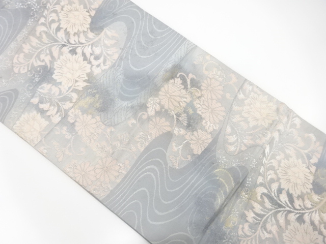 JAPANESE KIMONO / ANTIQUE FUKURO OBI / SILK / WOVEN FLORAL ARABESQUE